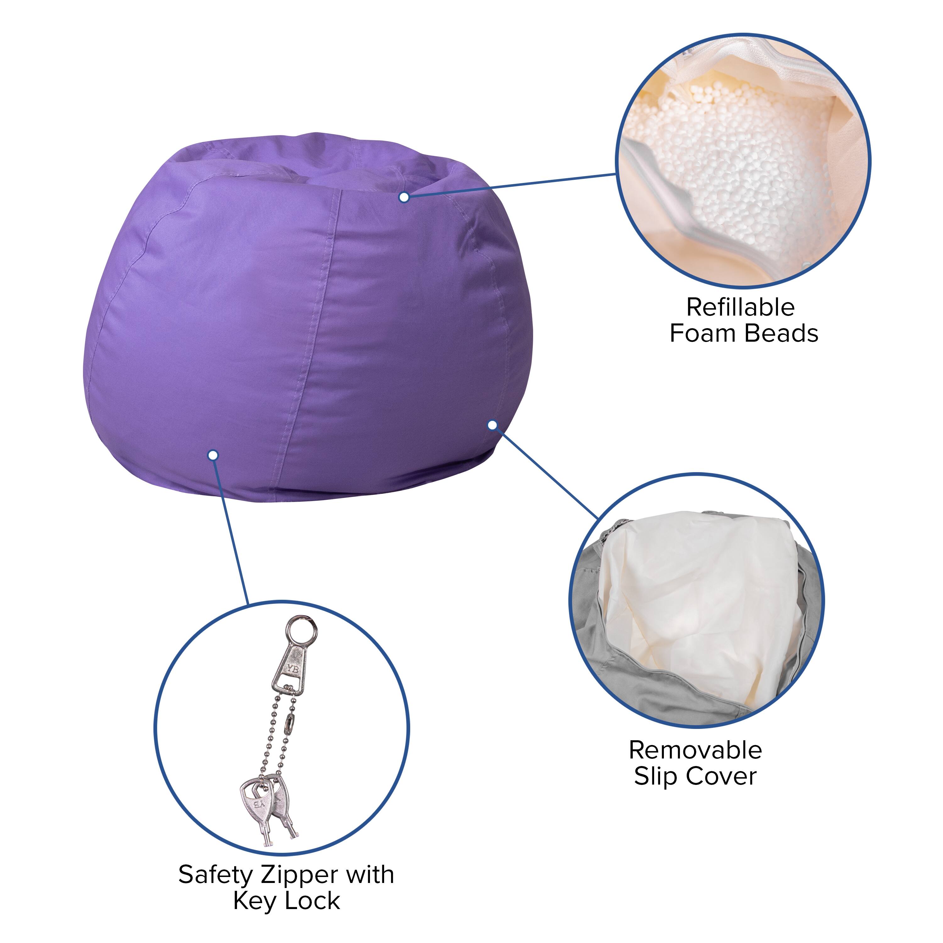 Refillable Foam Beads  
Removable Slip Cover  
Safety Zipper with Key Lock