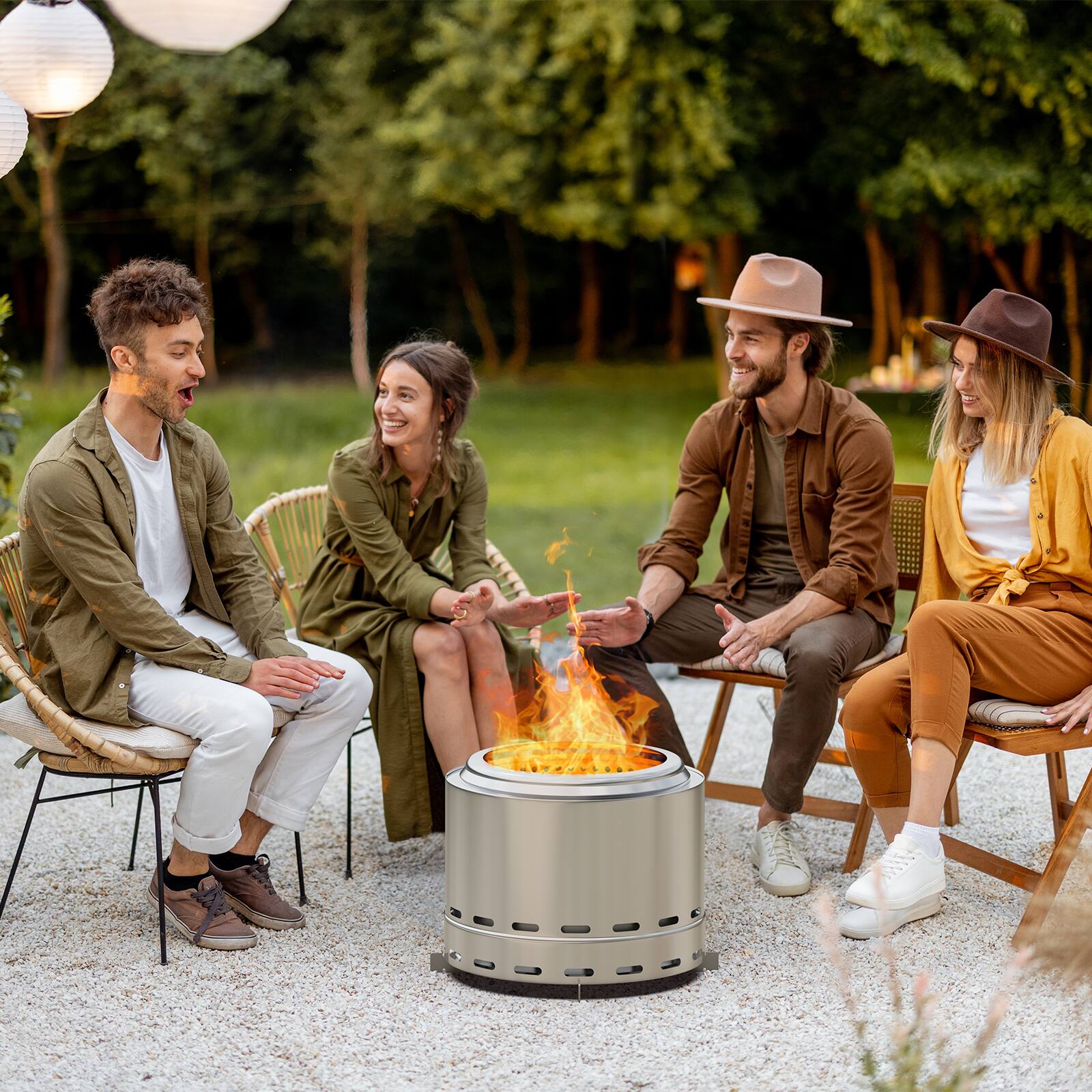 Back. Spaco - 19.5" Smokeless Fire Pit, Portable Wood Burning Bonfire for Camping, Patio and Outdoors - Silver.