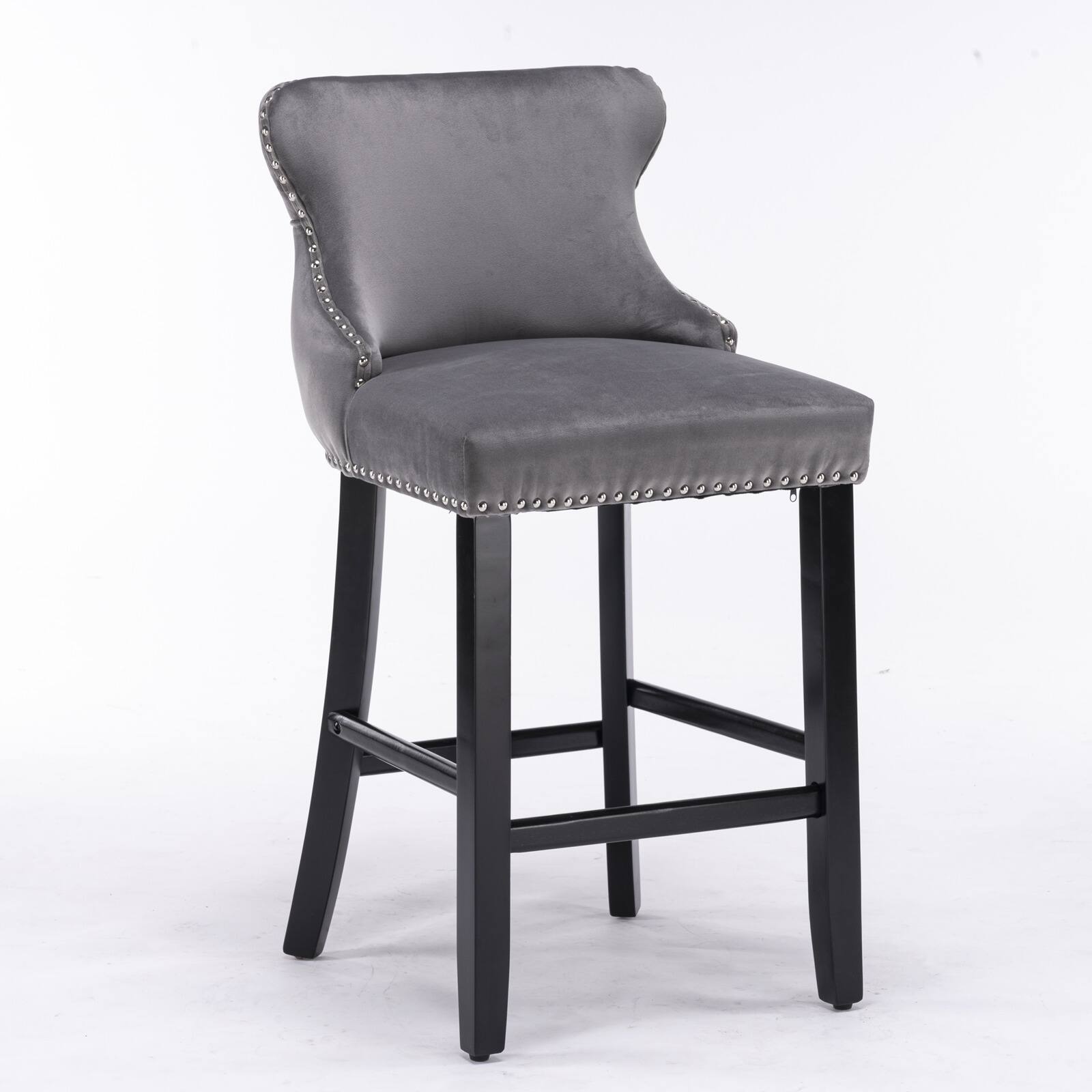 SlickBlue - Upholstered Wingback Barstools Button-Tufted Counter Chairs with Wooden Legs for Kitchen & Bar - Gray