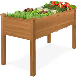 Best Choice Products - 48x24x30in Raised Garden Bed, Elevated Wooden Planter for Yard w/ Foot Caps, Liner - Acorn Brown