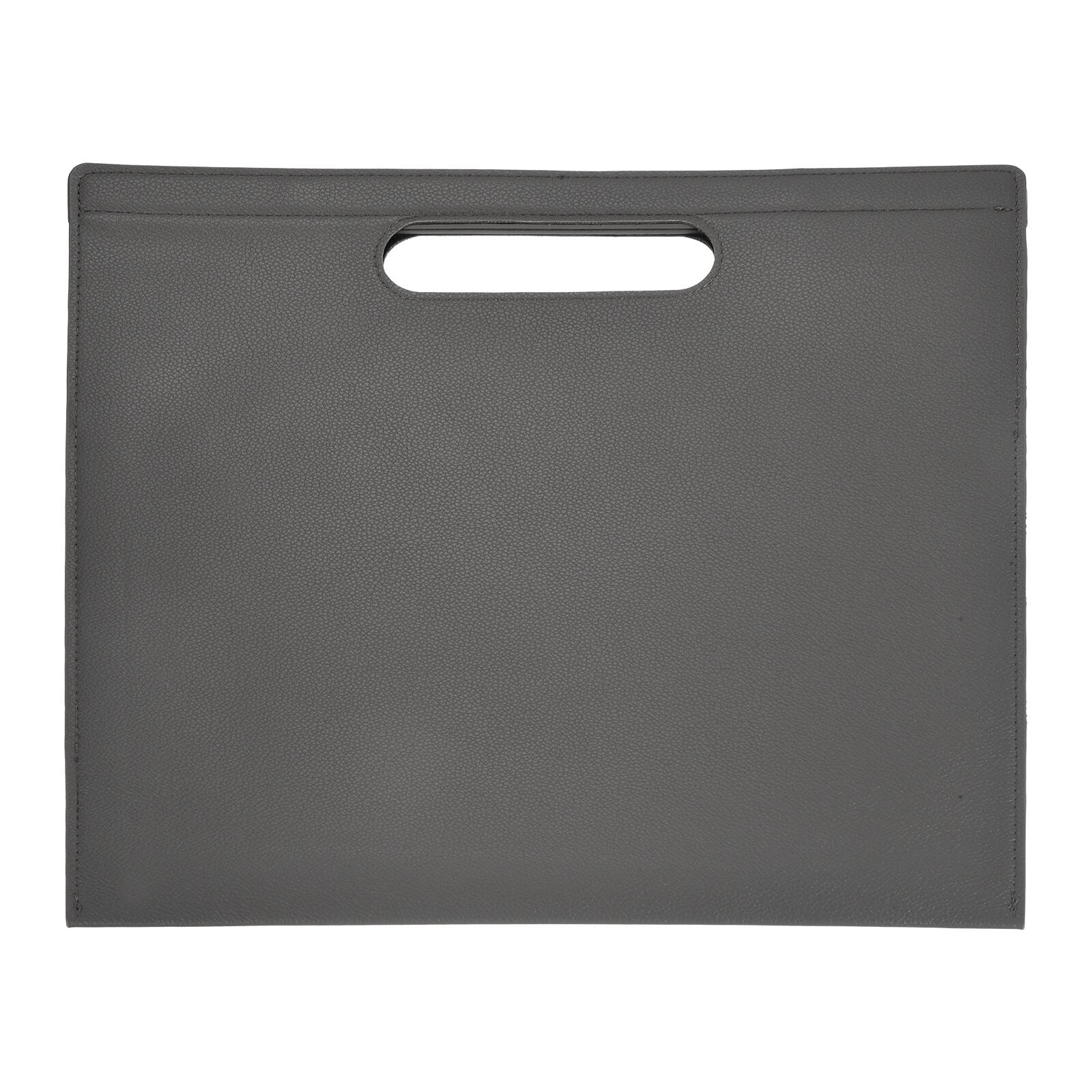 Front. Unique Bargains - Leather Folder, 13.3x12.6" Magnetic Leather Document Holder PU Pouch Bag Portfolio Organizer Waterproof for Travel - Gray.