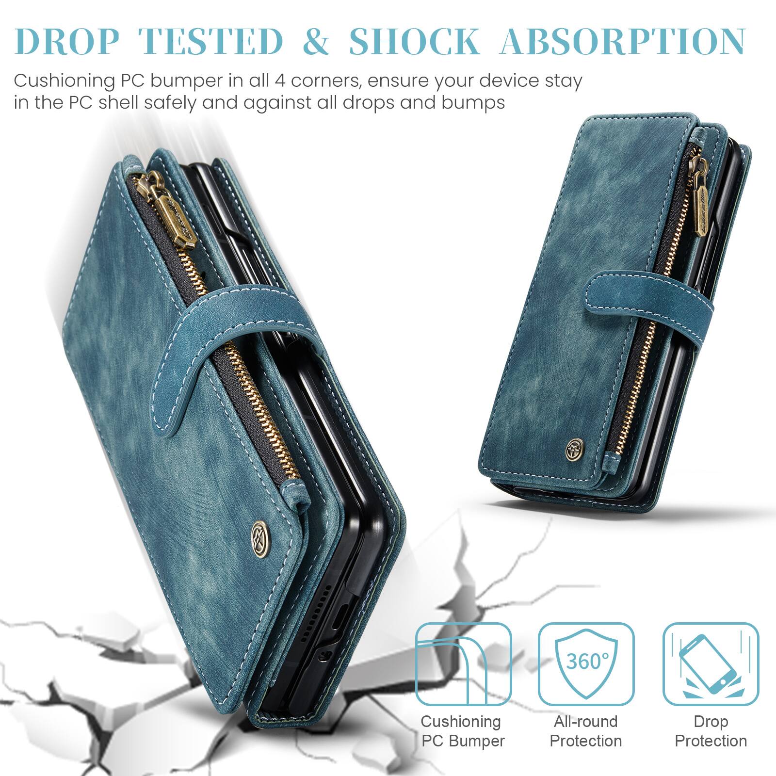 DROP TESTED & SHOCK ABSORPTION  
Cushioning PC bumper in all 4 corners, ensure your device stay in the PC shell safely and against all drops and bumps  

360° Cushioning PC Bumper  
All-round Protection  
Drop Protection