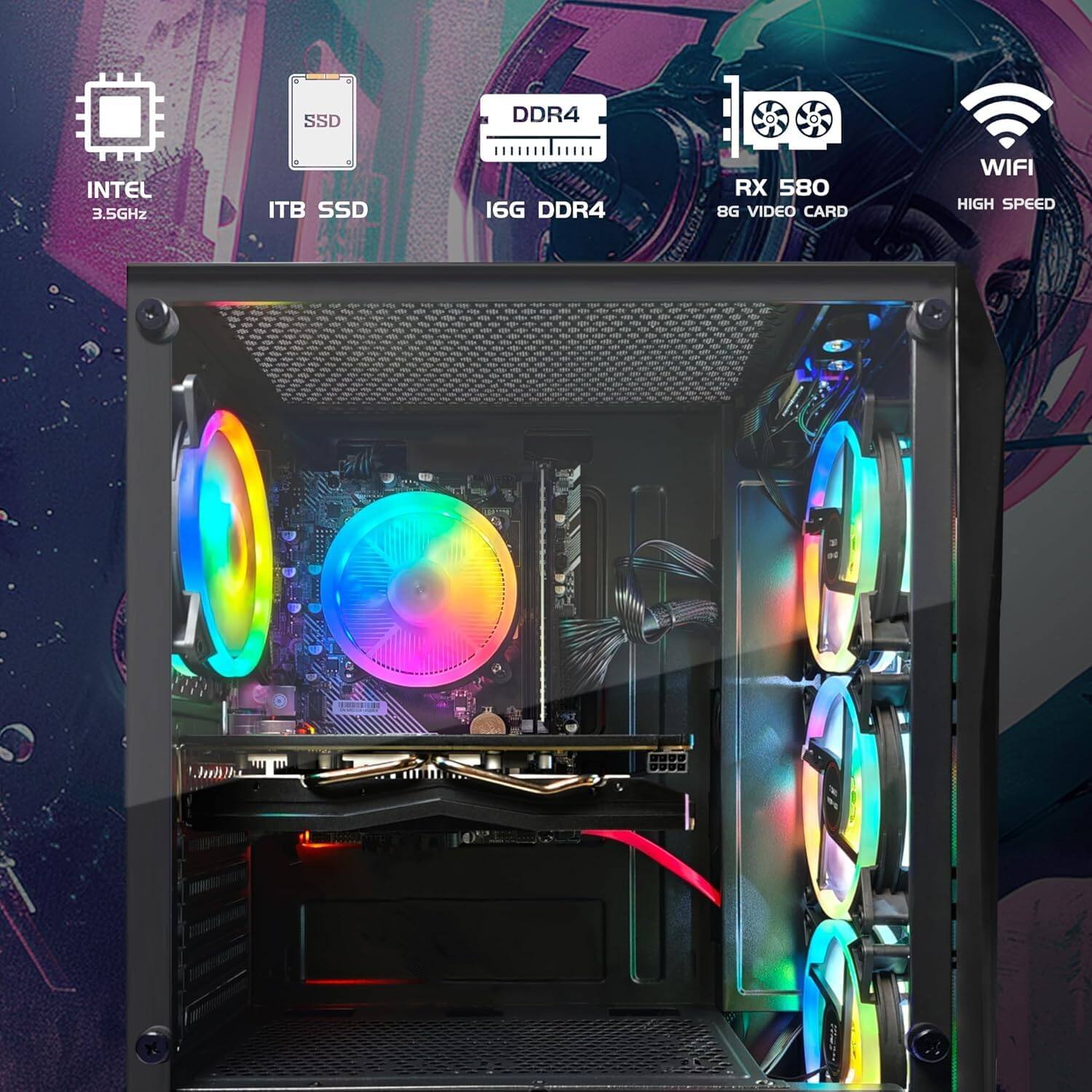 SSD DDR4 INTEL 3.5GHz ITB SSD 16G DDR4 RX 580 8G VIDEO CARD WIFI HIGH SPEED