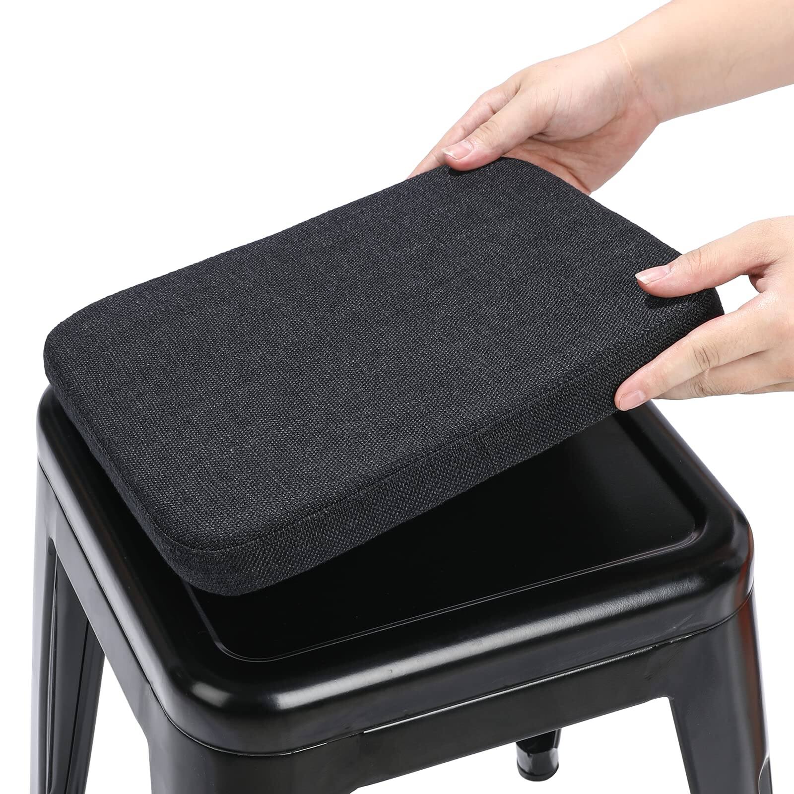 Front. JETRANSPORT - Friendly Woven Fabric Magnetic Bar Stool Cushions Set Of 4 Enhanced Anti-slip Breathable Small Chair - Black Square-1 Pcs.