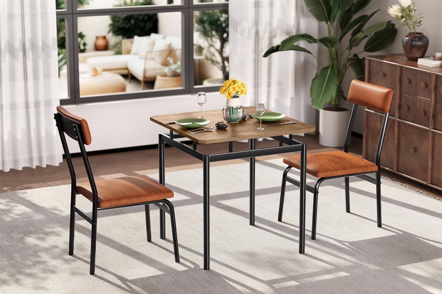 Alt View 4. Jojoka - Kitchen Table 3 Piece Dining Table Set for 2 Small Kitchen Table and 2 PU Upholstered Chairs - Multiple colors.