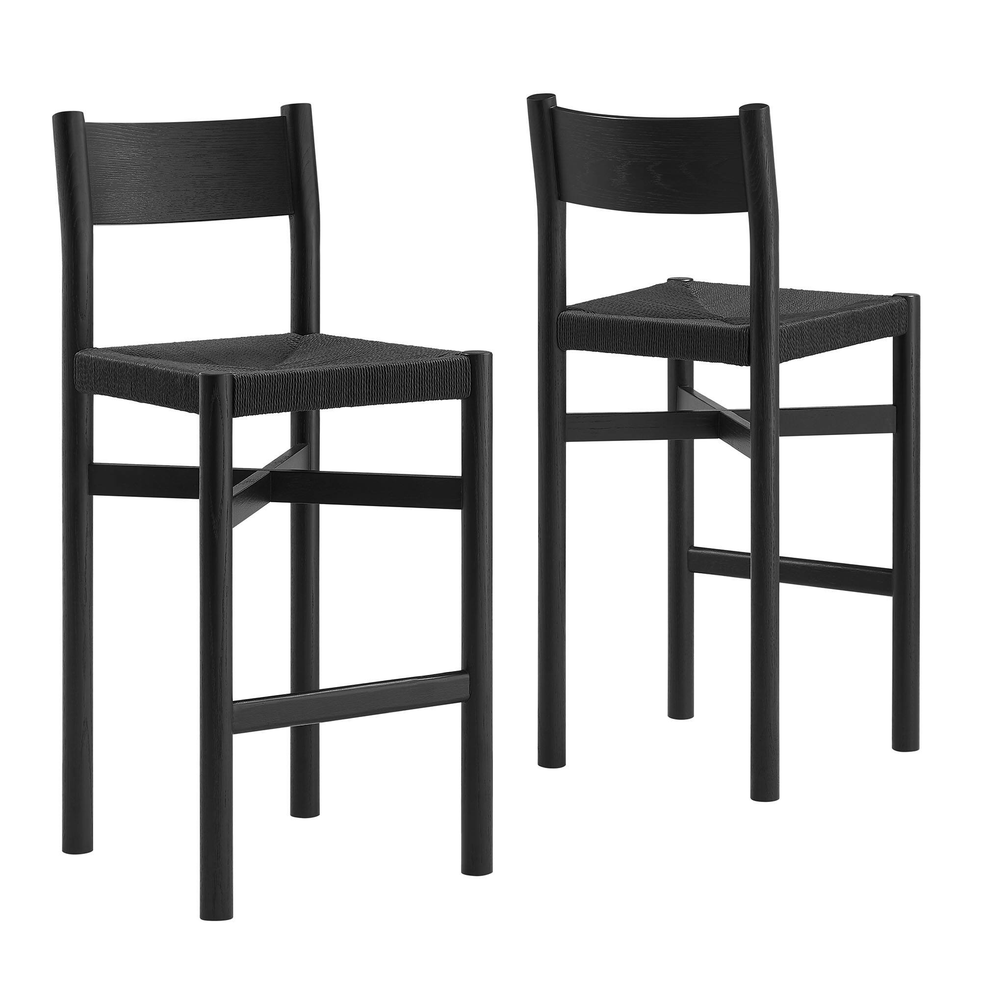 Angle. Modway - Alvia Oak Wood Bar Stools With Woven Seats Set of 2 by Modway - Black.
