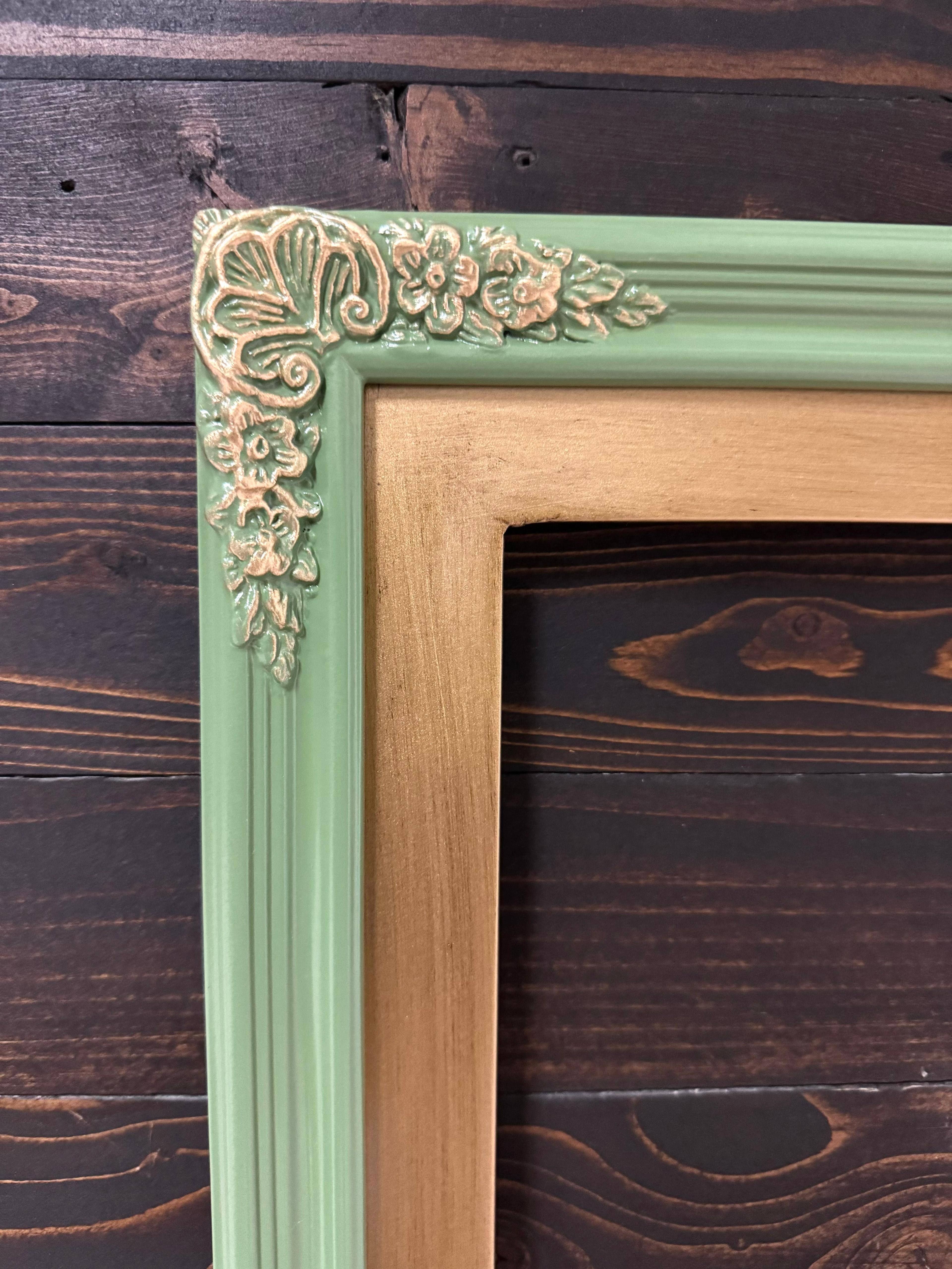 Back. LAREDO FRAME FACTORY - 75 inch Handmade Ornate Tv Frame For TCL NXT Vision TVs - CACTUS VALLEY GREEN WITH GOLD ACCENTS.