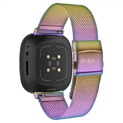Front. StrapsCo - Pro Mesh Strap Stainless Steel Watch Band For Fitbit Versa 4 (Medium-Long) - Opal.