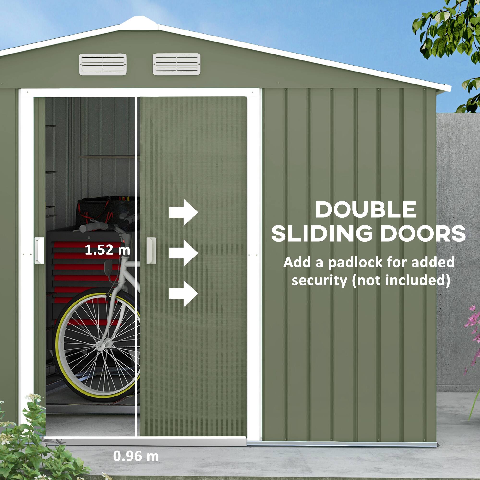 DOUBLE SLIDING DOORS

Add a padlock for added security (not included)

1.52 m

0.96 m
