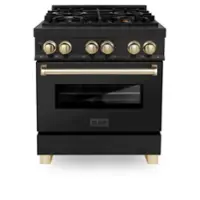 ZLINE - Autograph 30" Legacy Dual Fuel Range in Black Stainless Steel & Gold Accents (RABZ-30-G) - Black - Front_Zoom
