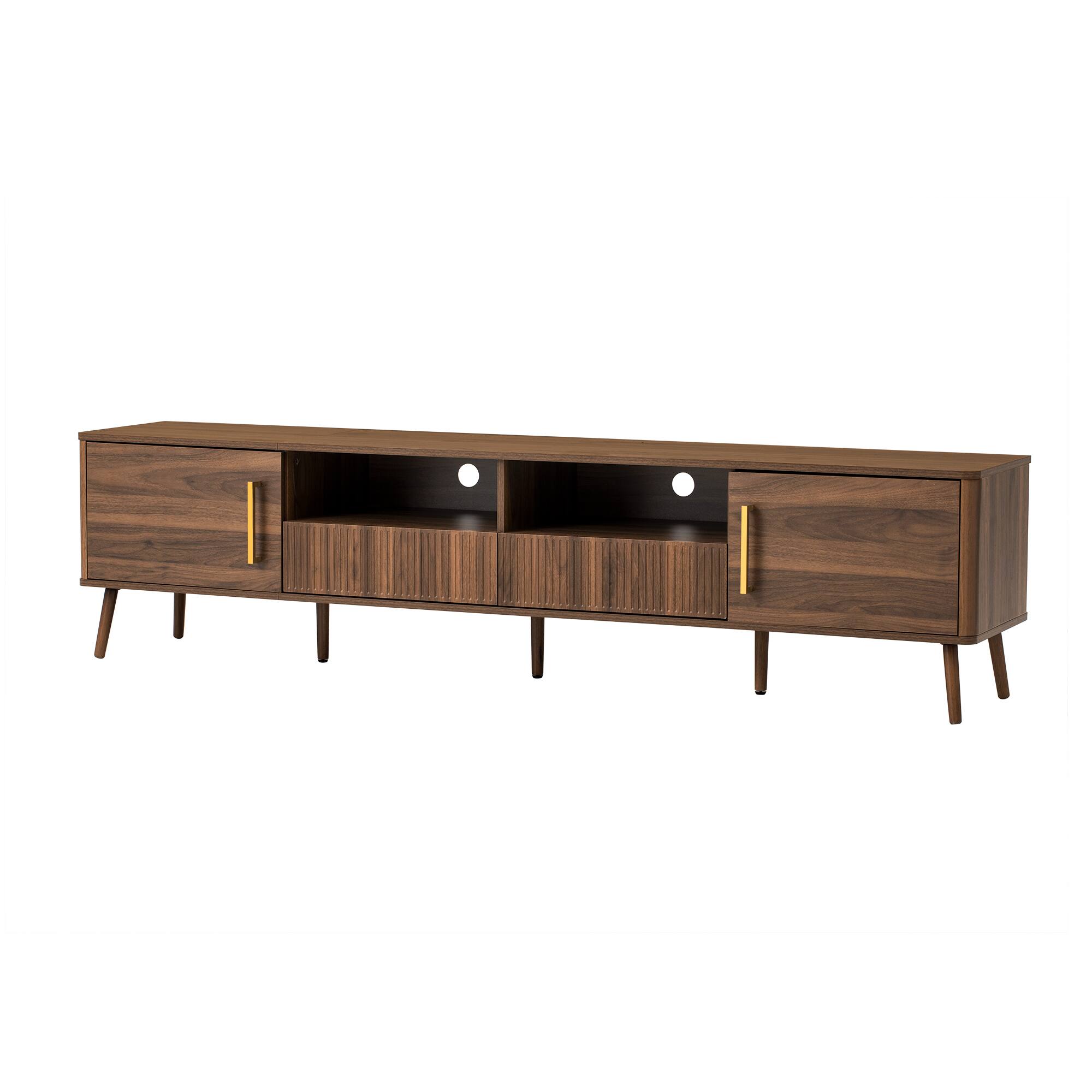 Alt View 4. Z-Edge - TV Stand for TVs up to 85", Modern Entertainment Center with 2 Drawers and 2 Cabinets, Media Console for Living Room - Walnut.