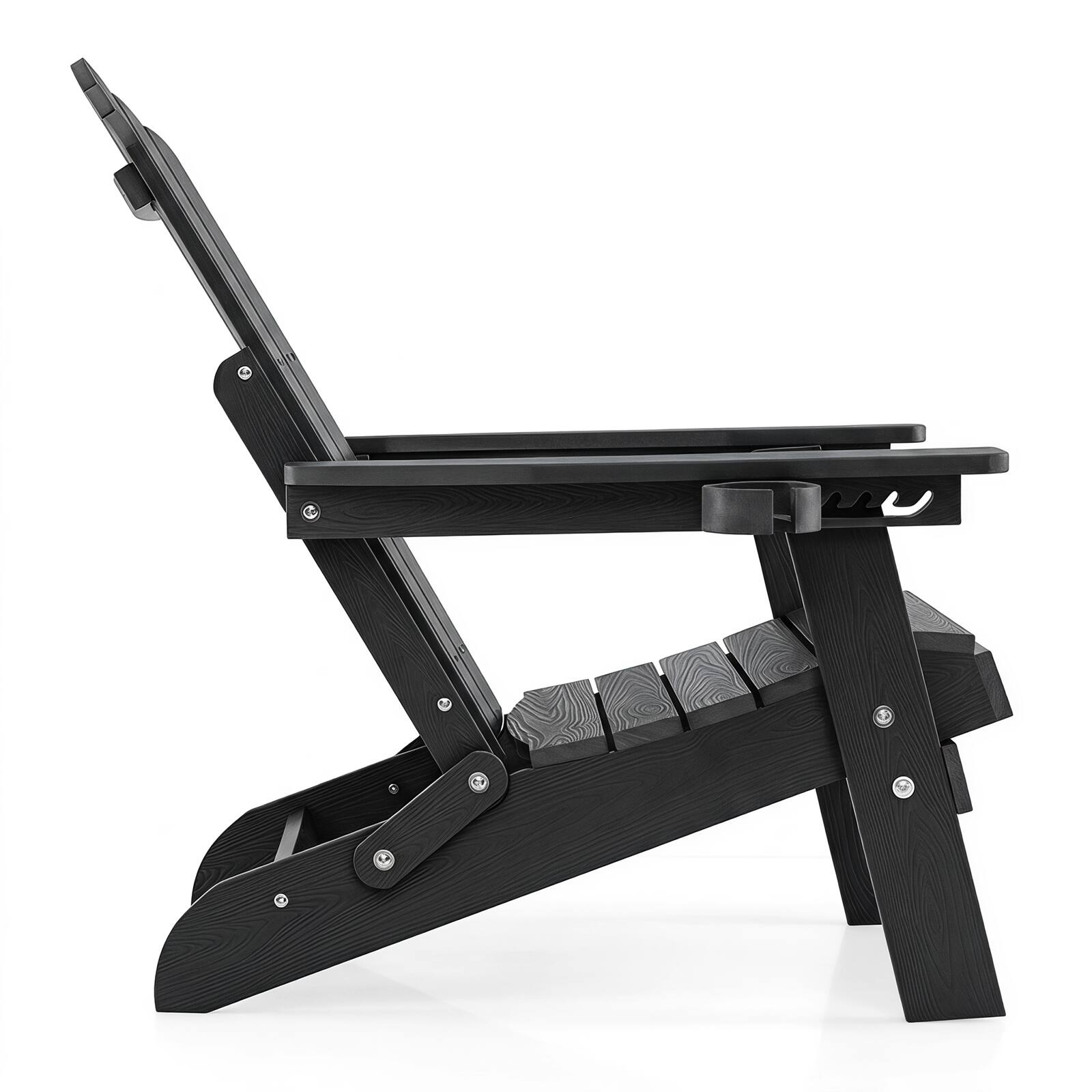 Alt View 8. Gymax - Gymax Folding Adirondack Chair w/5-Level Backrest Wooden Textured for Lawn Poolside Black - Black.