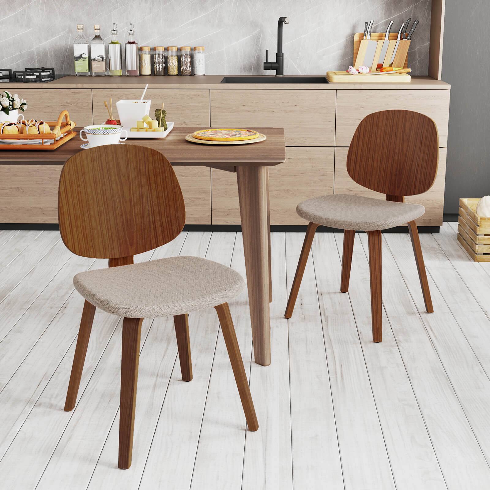 Alt View 3. Costway - Costway Modern Dining Chair Set of 2 Chenille Kitchen Chair Armless Side Dinette Chairs - Walnut.
