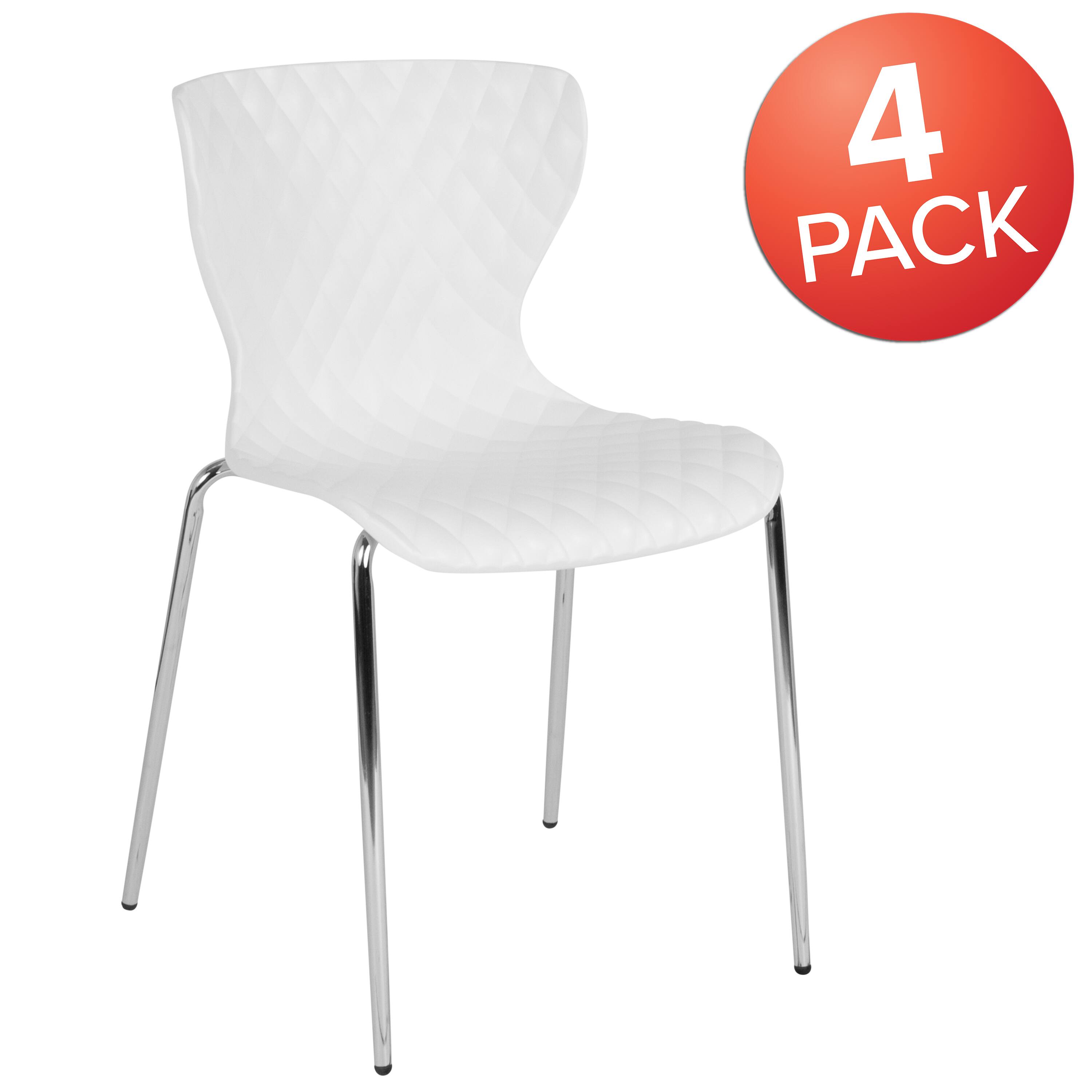 Alt View 1. Emma + Oliver - 4 Pack Contemporary Design Plastic Stack Chair - White.