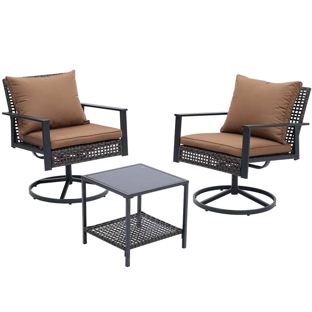 Front. Ainfox - Ainfox 3 Pieces Patio Wicker Chairs Swivel Rocker - Beige.