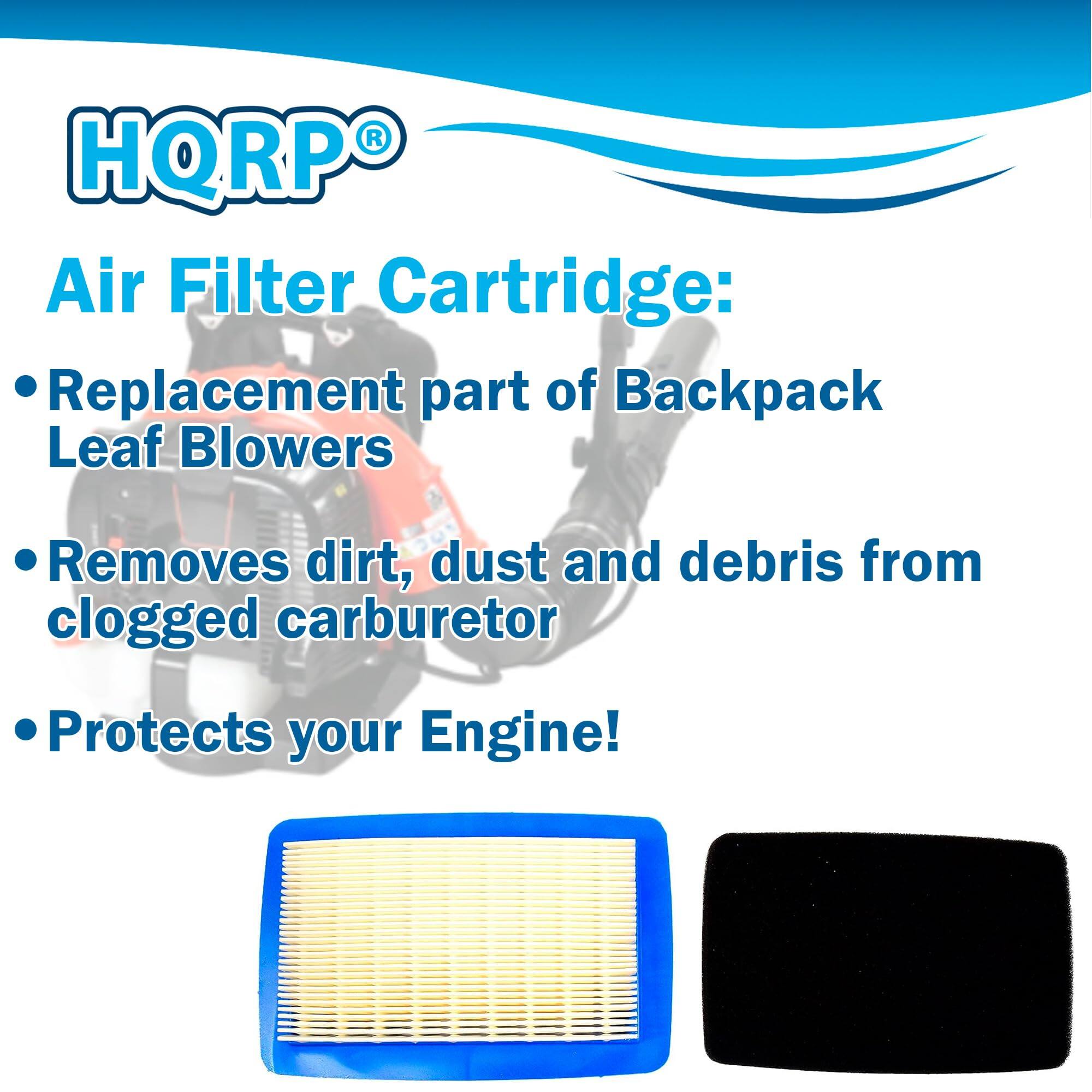 HQRP Air Filter Cartridge:  
- Replacement part of Backpack Leaf Blowers  
- Removes dirt, dust, and debris from clogged carburetor  
- Protects your Engine!