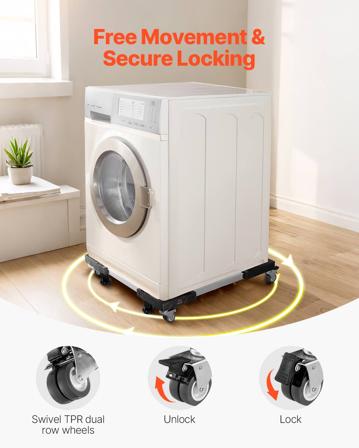 Free Movement & Secure Locking

Swivel TPR dual row wheels

Unlock

Lock