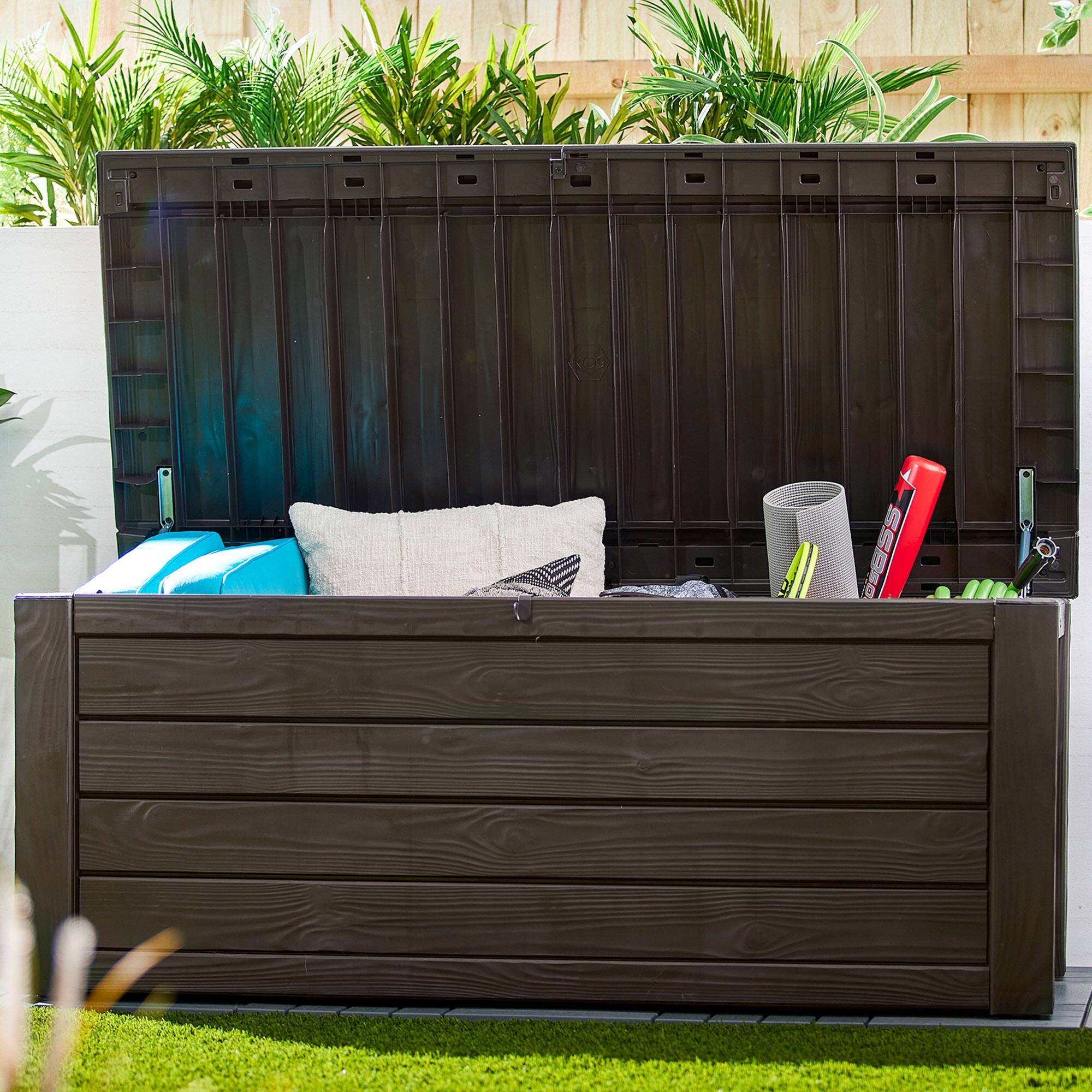 Alt View 4. Keter - Keter Westwood Outdoor 150 Gal Deck Storage Box for Yard Tools, Brown (2 Pack) - Brown.