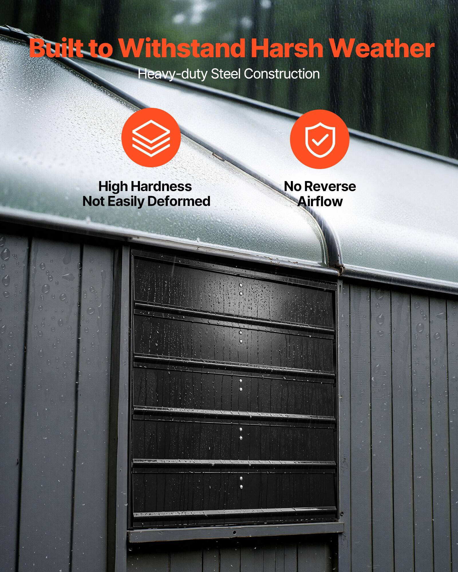 Built to Withstand Harsh Weather  
Heavy-duty Steel Construction  
High Hardness  
Not Easily Deformed  
No Reverse Airflow