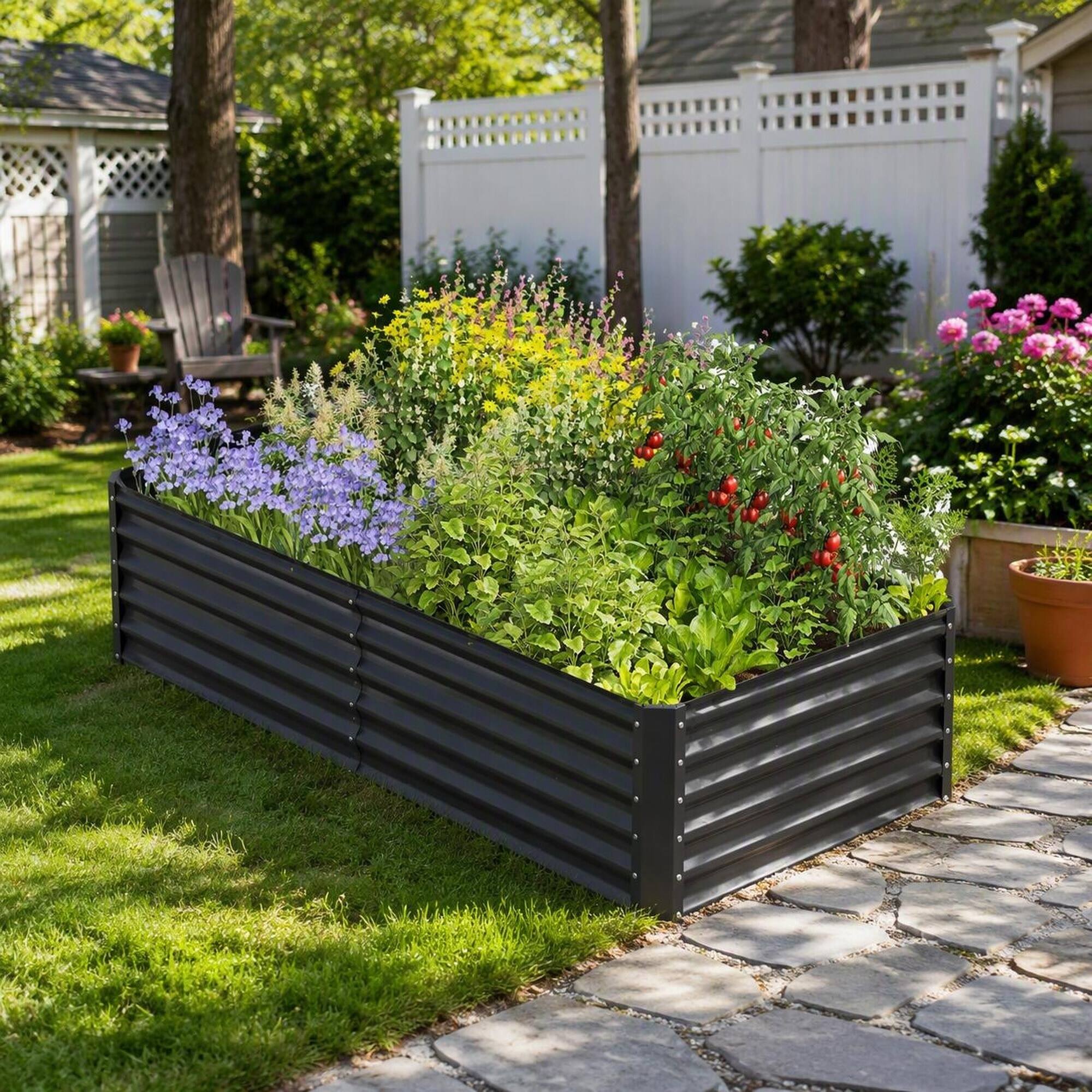Alt View 2. RYHNUYNE - 8x4x1.5 ft Galvanized Raised Garden Bed, Dark Grey Large Metal Planter Box for Vegetables, Herbs, and Flowers - Dark Gray.