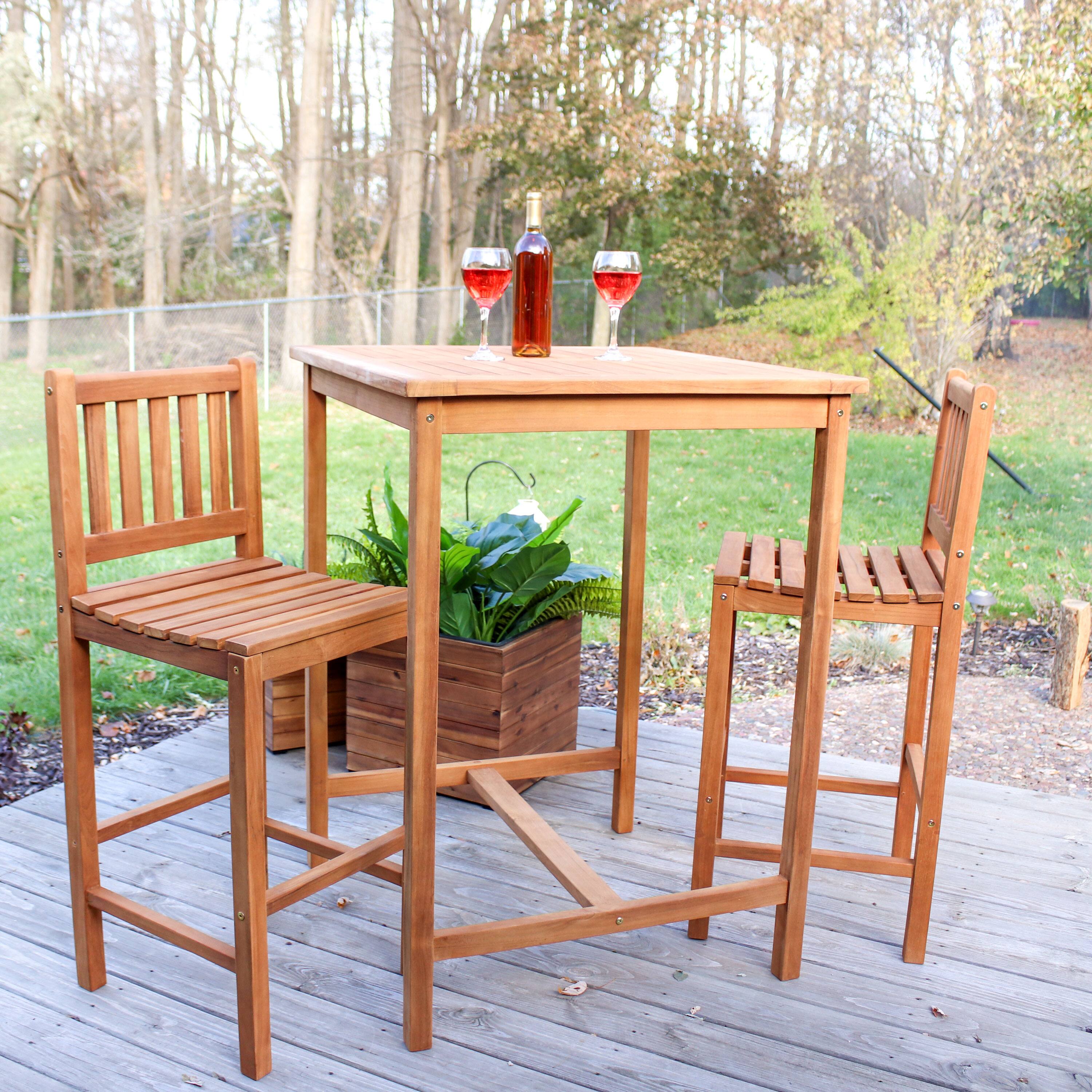 Alt View 3. Sunnydaze - Teak Wood Outdoor Bar-Height Chair - 43" H - Teak.