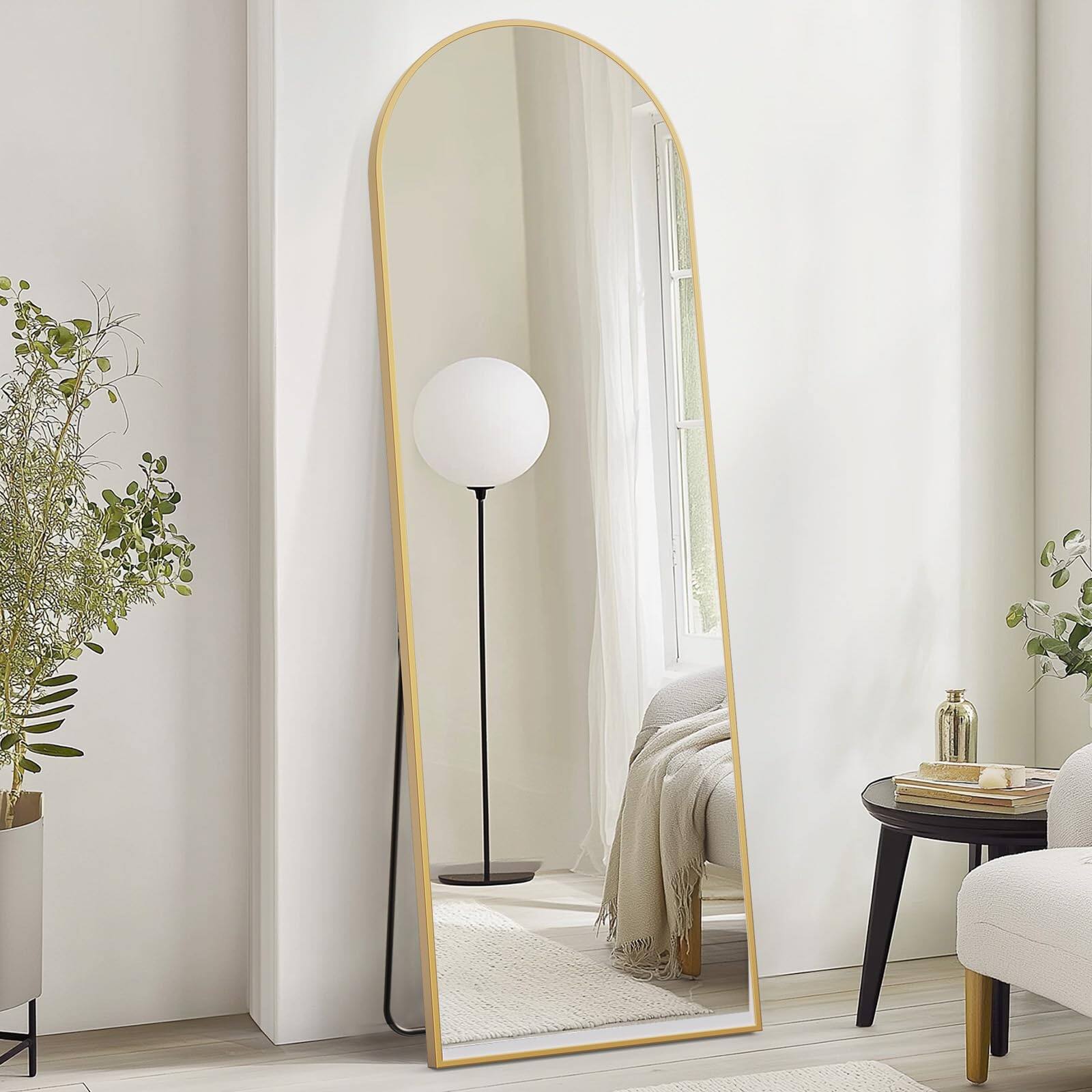 Front. Stylel Star - Full-length Mirror 71"x26" Full-body Floor With Stand Hanging Wall-mounted Or Freestanding Thin Aluminum Frame Large Arc.