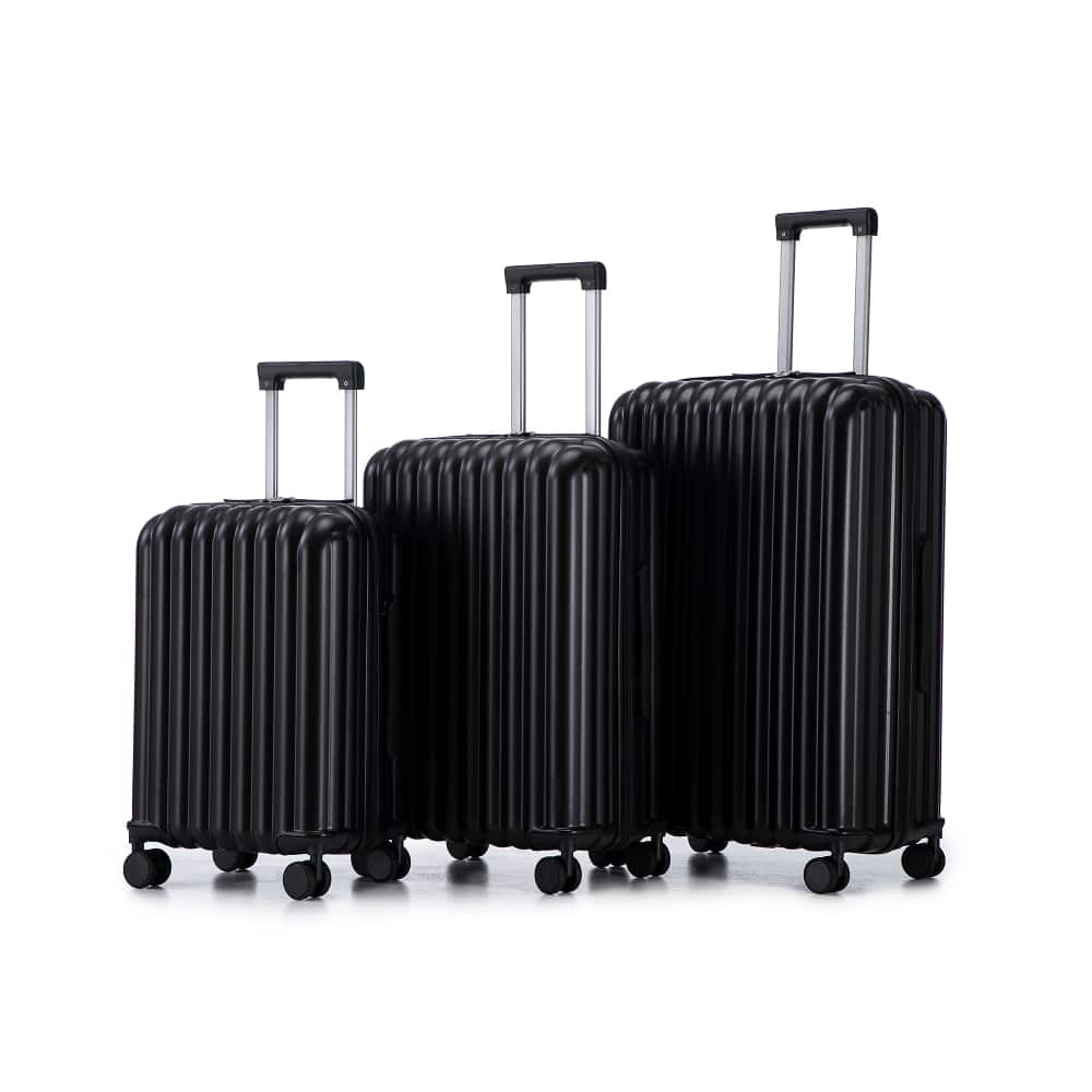 Ropilly - Three Piece Luggage Set Hard Shell Suitcase with Cup Holder USB Port Spinner Luggage - Black