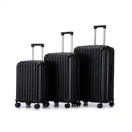 Ropilly - Three Piece Luggage Set Hard Shell Suitcase with Cup Holder USB Port Spinner Luggage - Black