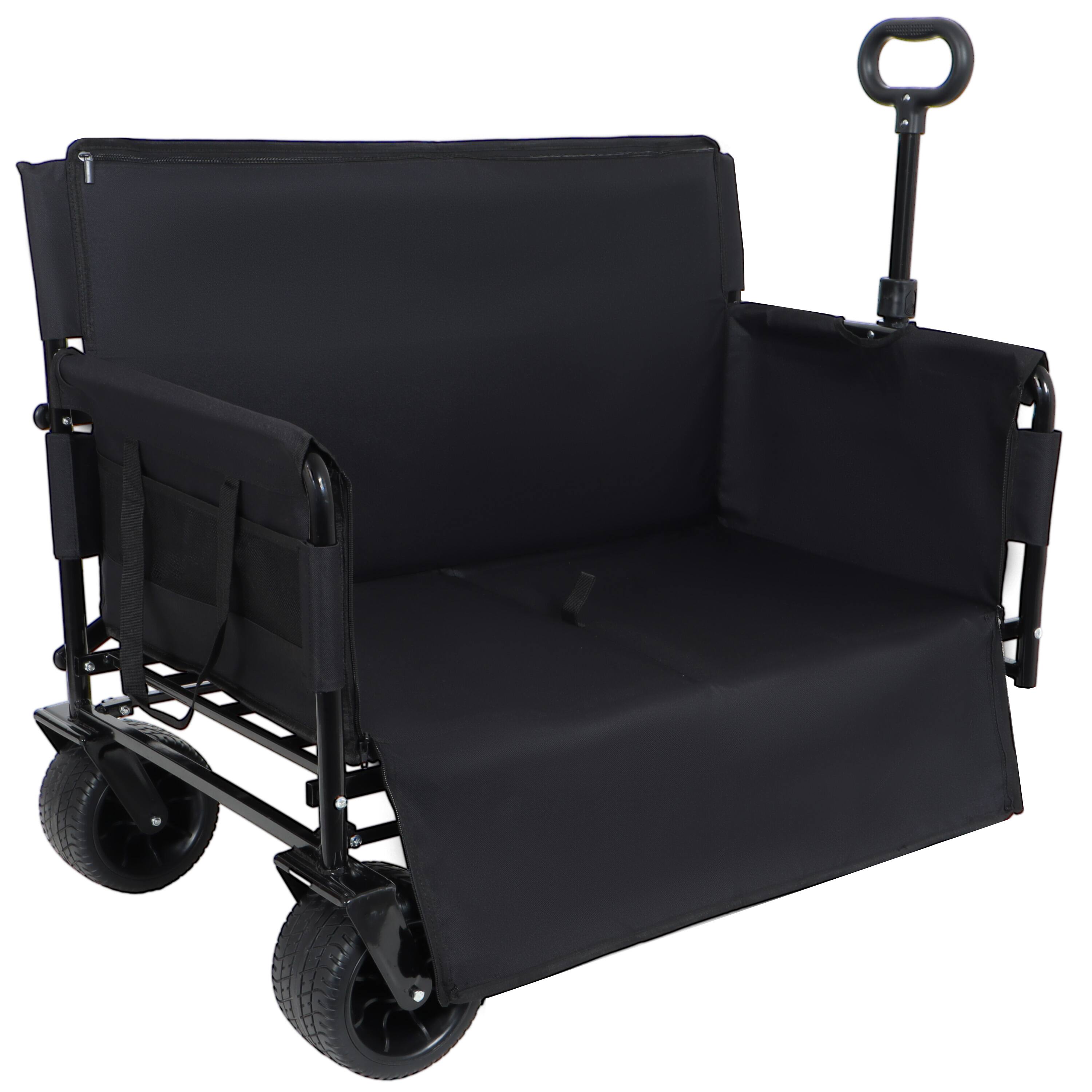 Left. Mondawe - 3-in-1 Convertible Folding Wagon Utility Carts w/ 500LBS Capacity, 180L Space, All-Terrain Wheels for Outdoor Use - Black.