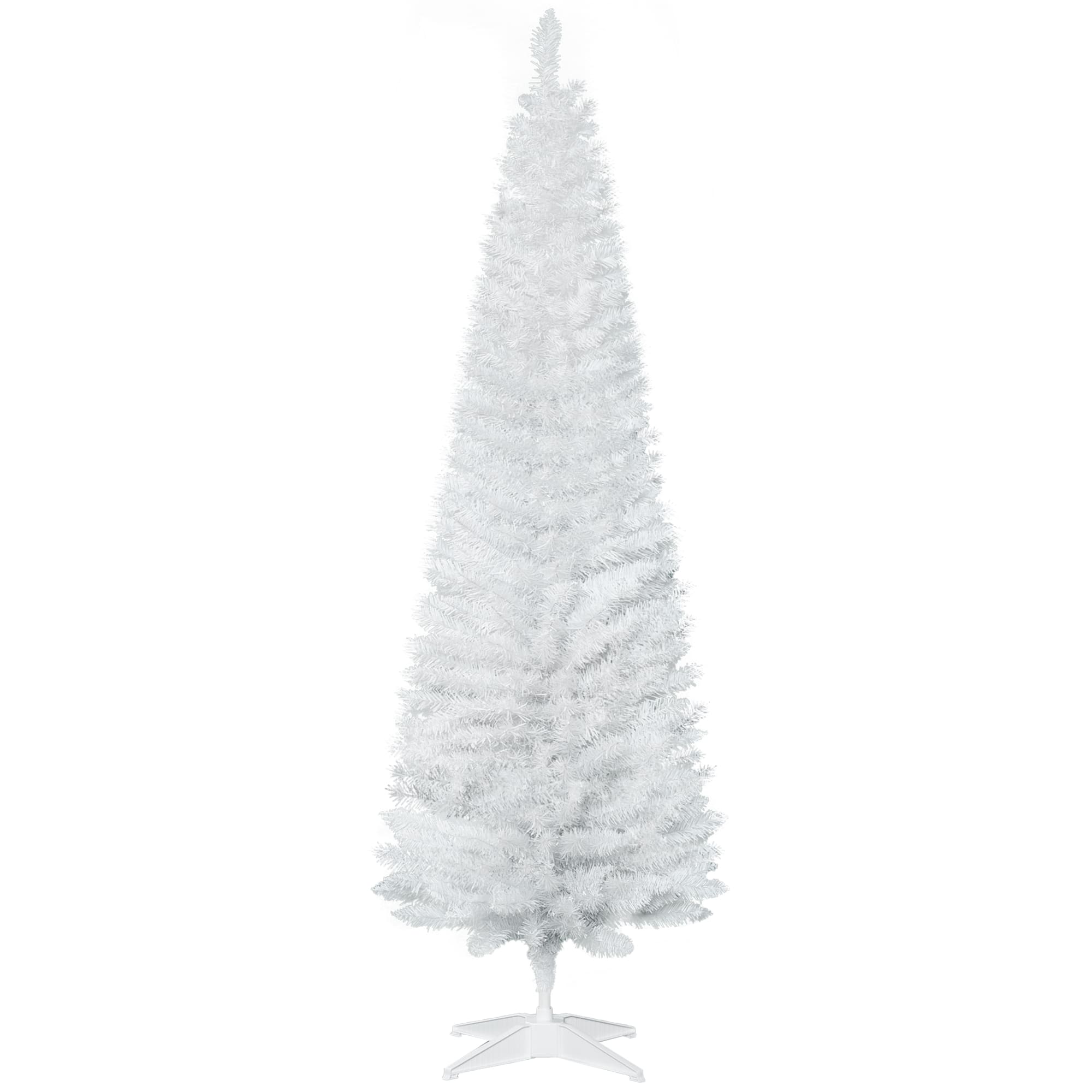 Homcom - 6' Artificial Pencil Christmas Tree, Slim Xmas Tree with 390 Realistic Branch Tips and Plastic Stand - White