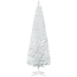 Homcom - Artificial Pencil Christmas Tree, Slim Xmas Tree with 390 Realistic Branch Tips and Plastic Stand - White