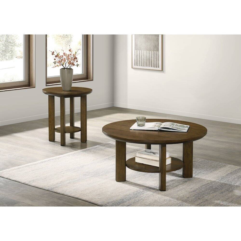 Angle. Coaster Co. of America - Ottowa 2-piece Round Wood Coffee Table Set Brown - Brown.