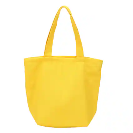 Front. Unique Bargains - Canvas Tote Bag with Zipper, 10.2"x3.9" Grocery Bag with Handles, Cute Handbag for Birthday Gifts DIY - Bright Yellow.