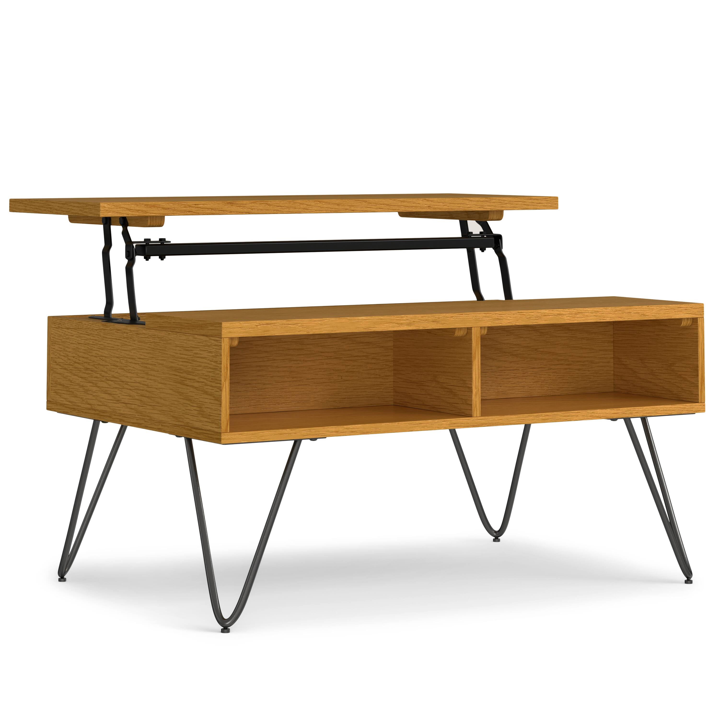 Front. Simpli Home - Hunter  36 inch Wide Rectangle Industrial Small Lift Top Coffee Table in Oak - Oak.