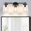 Front. Parrot Uncle - Modern Black 3-Light Glass Dimmable Bathroom Vanity Light Fixture - Matte Black.