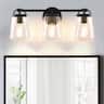 Parrot Uncle - Modern Black 3-Light Glass Dimmable Bathroom Vanity Light Fixture - Matte Black
