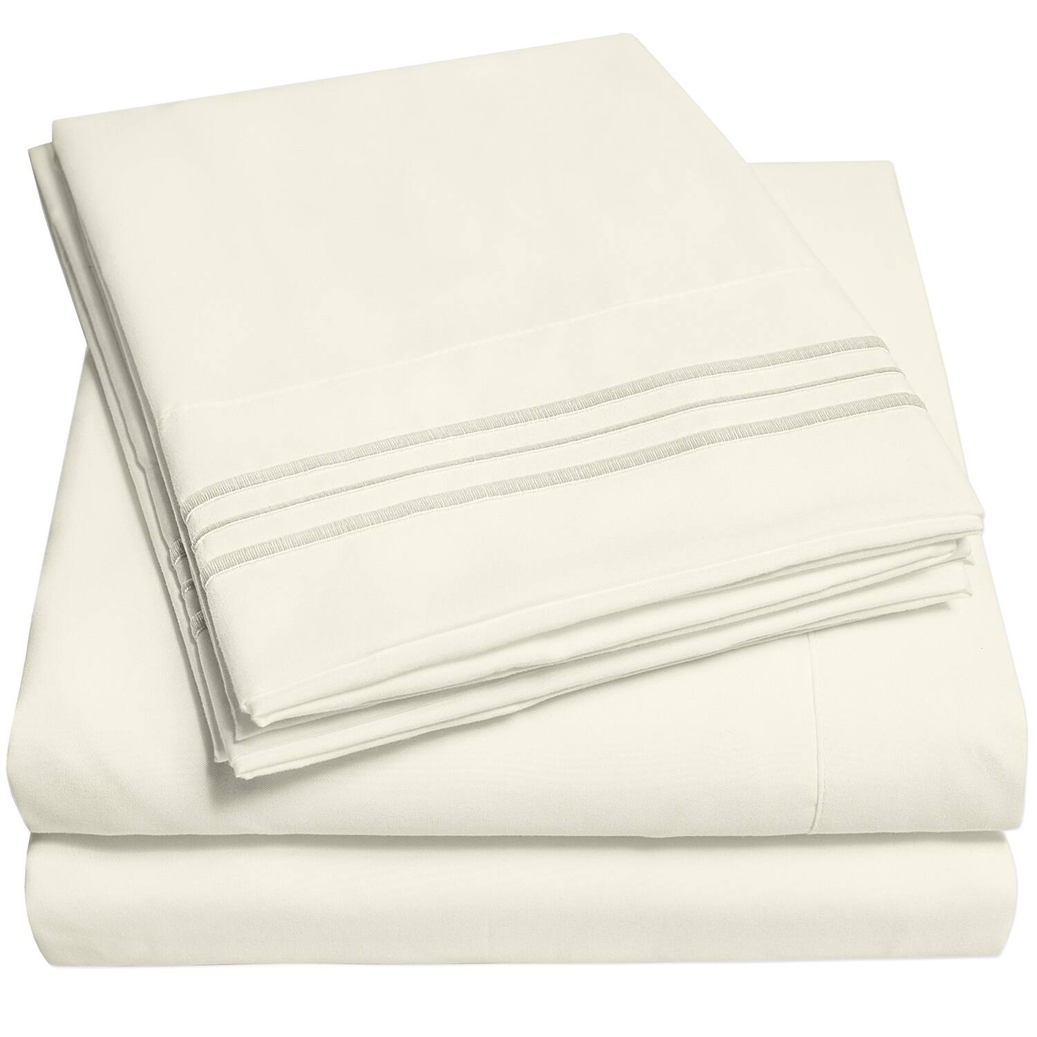 Angle. Sweet Home Collection - 18"-24" Extra Deep Pocket, 3-Piece Bed Sheets Set, Twin - Ivory.