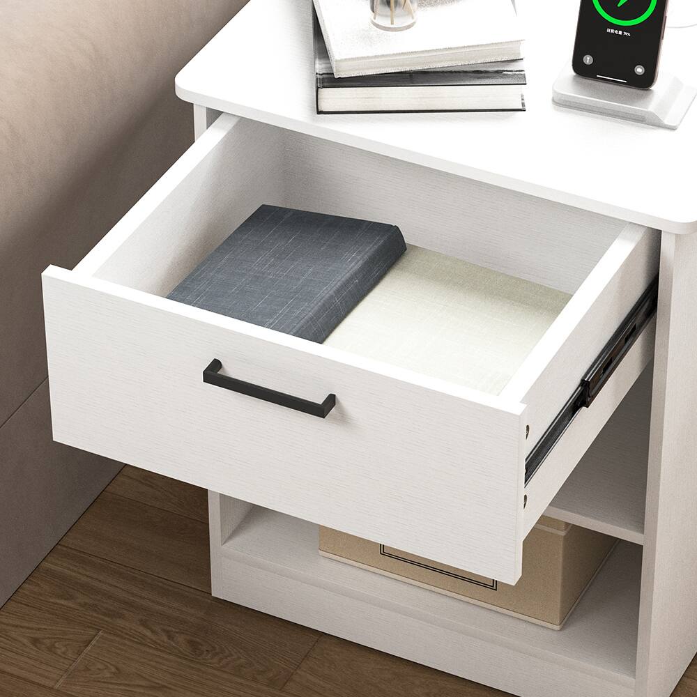 Alt View 5. Spaco - Nightstand with Charging Station,2 USB,Type C,Drawer,Adjustable Shelf - White.