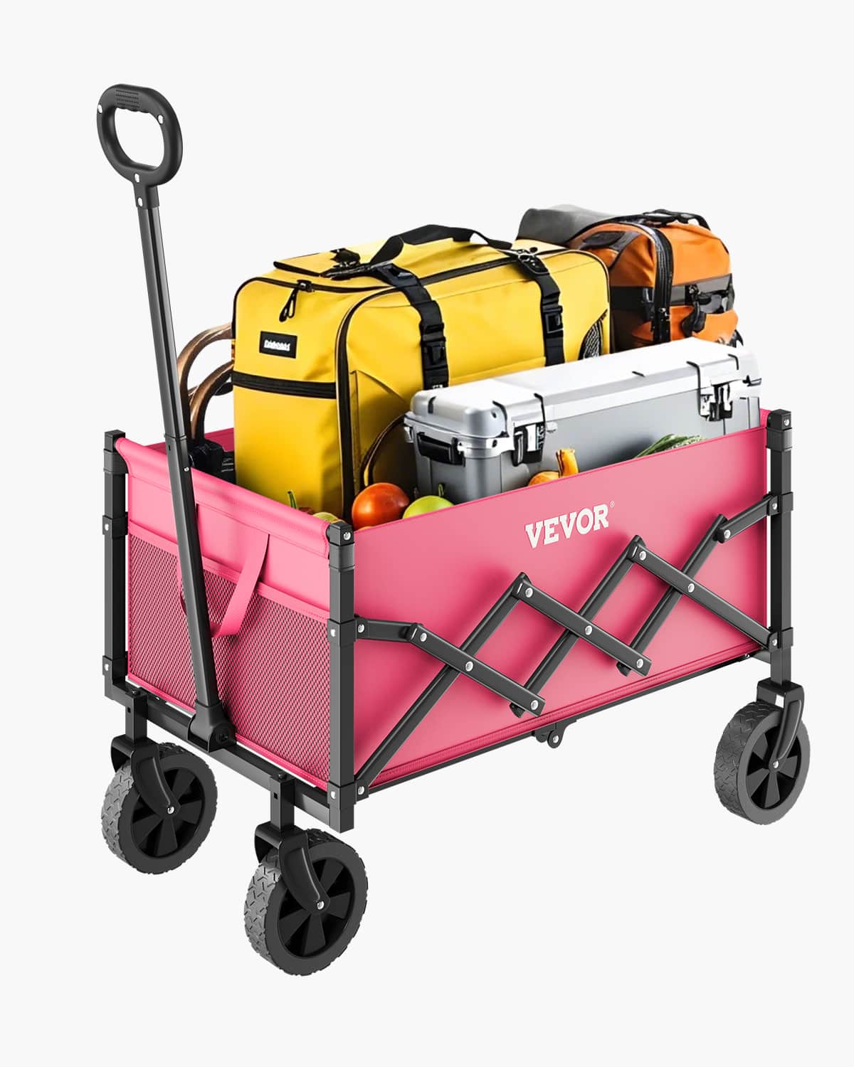 Front. VEVOR - Collapsible Wagon Carts, 120L & 225LBS Folding Wagons with All-Terrain Wheels, Heavy Duty Outdoor Utility Cart - Pink + Black.