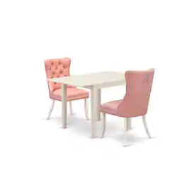 East West Furniture - 3 Piece Kitchen Set Contains a Rectangle Dining Table with Dropleaf - White