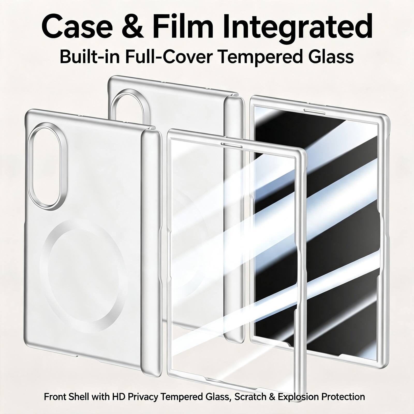 Case & Film Integrated  
Built-in Full-Cover Tempered Glass  
Front Shell with HD Privacy Tempered Glass, Scratch & Explosion Protection