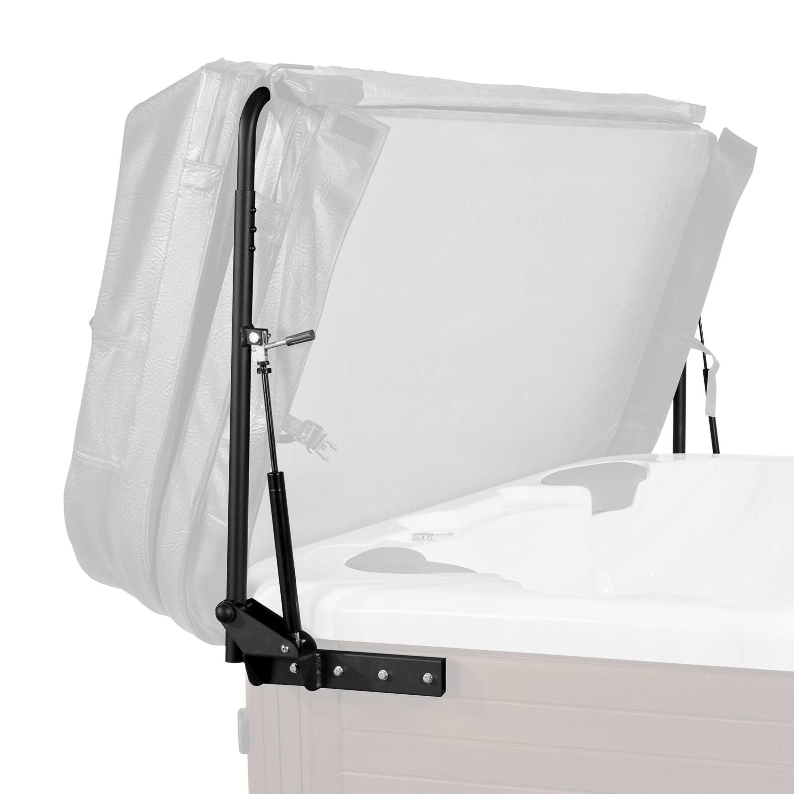 Front. VEVOR - Hydraulic Hot Tub Cover Lift, Spa Cover Lift, Adjustable Width from 69 in to 96.5 in, Mounts on Both Top Sides - Black.