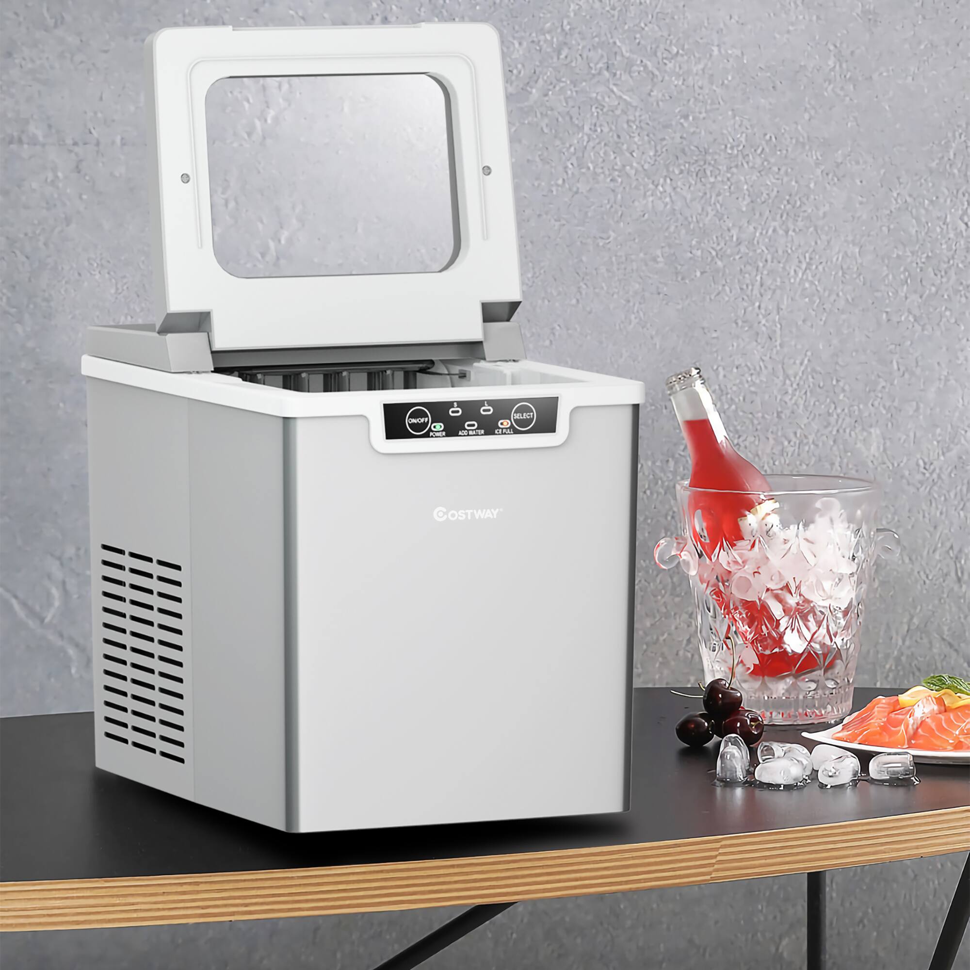 Alt View 2. Costway - Costway Ice Maker Machine Countertop 26Lbs/24H Portable W/Scoop & Basket - Sliver.