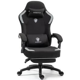 Dowinx - Fabric Gaming Chair with Pocket Spring Cushion,Breathable Computer Chair with Adjustable Lumbar Support and Footrest - Black