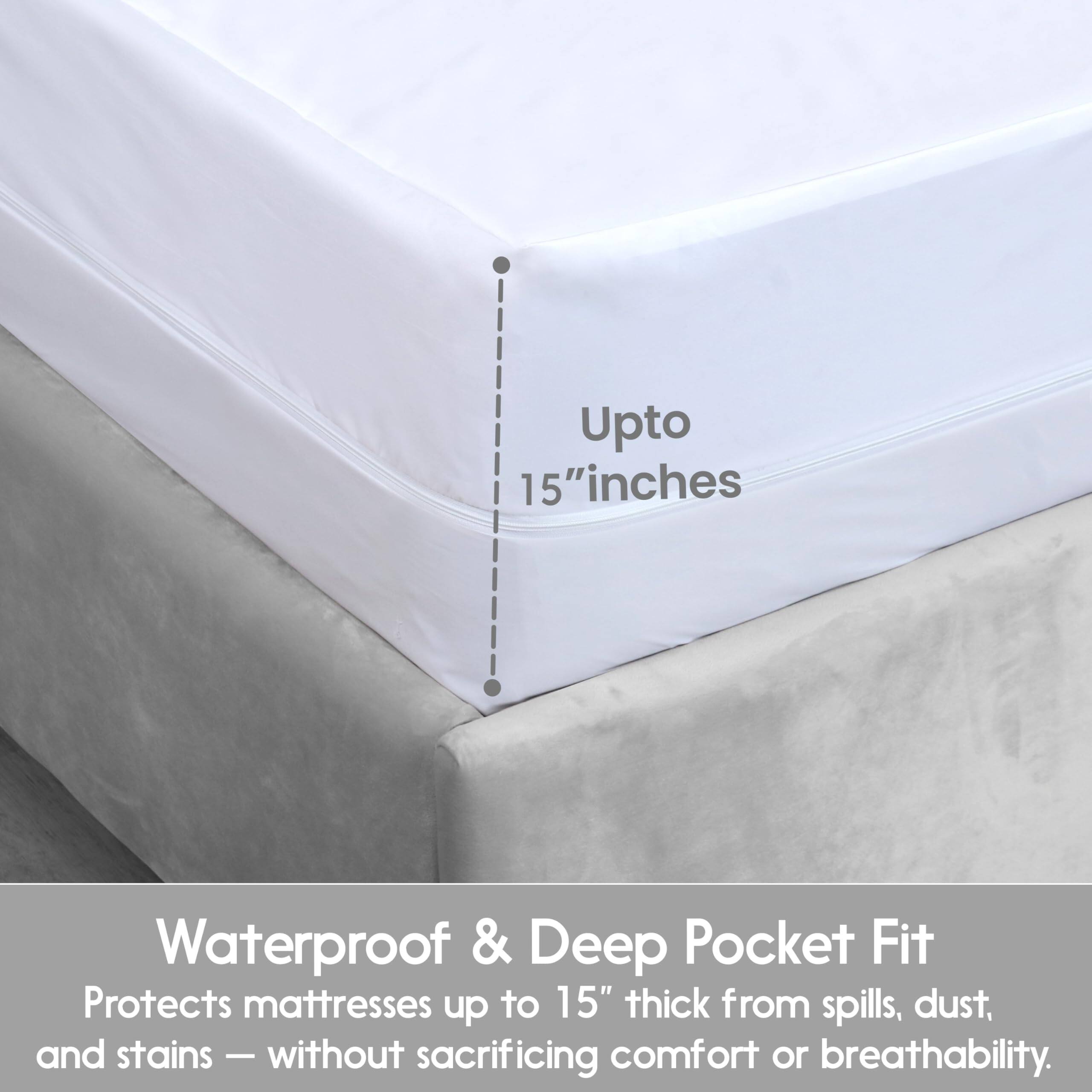 Upto 15" inches

Waterproof & Deep Pocket Fit

Protects mattresses up to 15" thick from spills, dust, and stains — without sacrificing comfort or breathability.