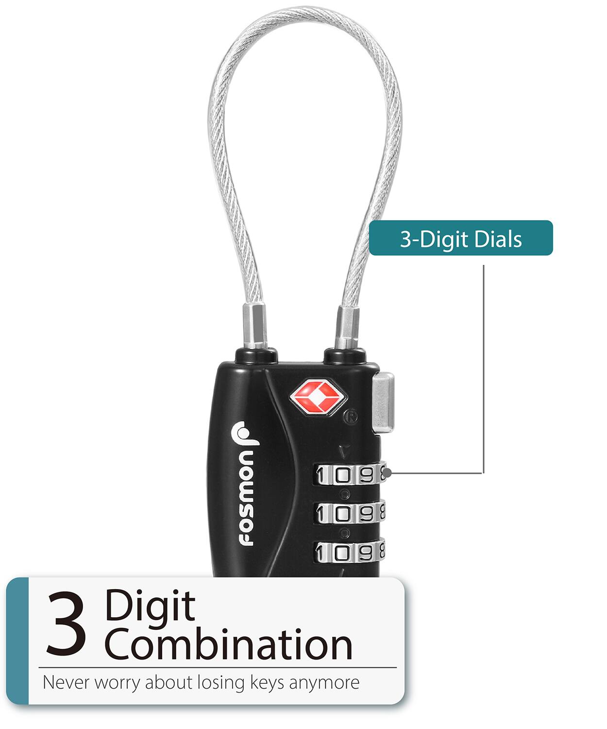 3-Digit Dials R 1 109 O 9 8 fosmon 109 1 O 9 B 1 1098 O 9 8 3 Digit Combination Never worry about losing keys anymore