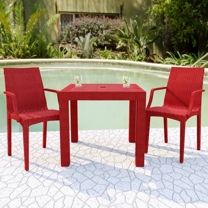 Left. LeisureMod - Mace 2-Pieces All-Weather Indoor Outdoor Woven Patio & Kitchen Chairs - Red.