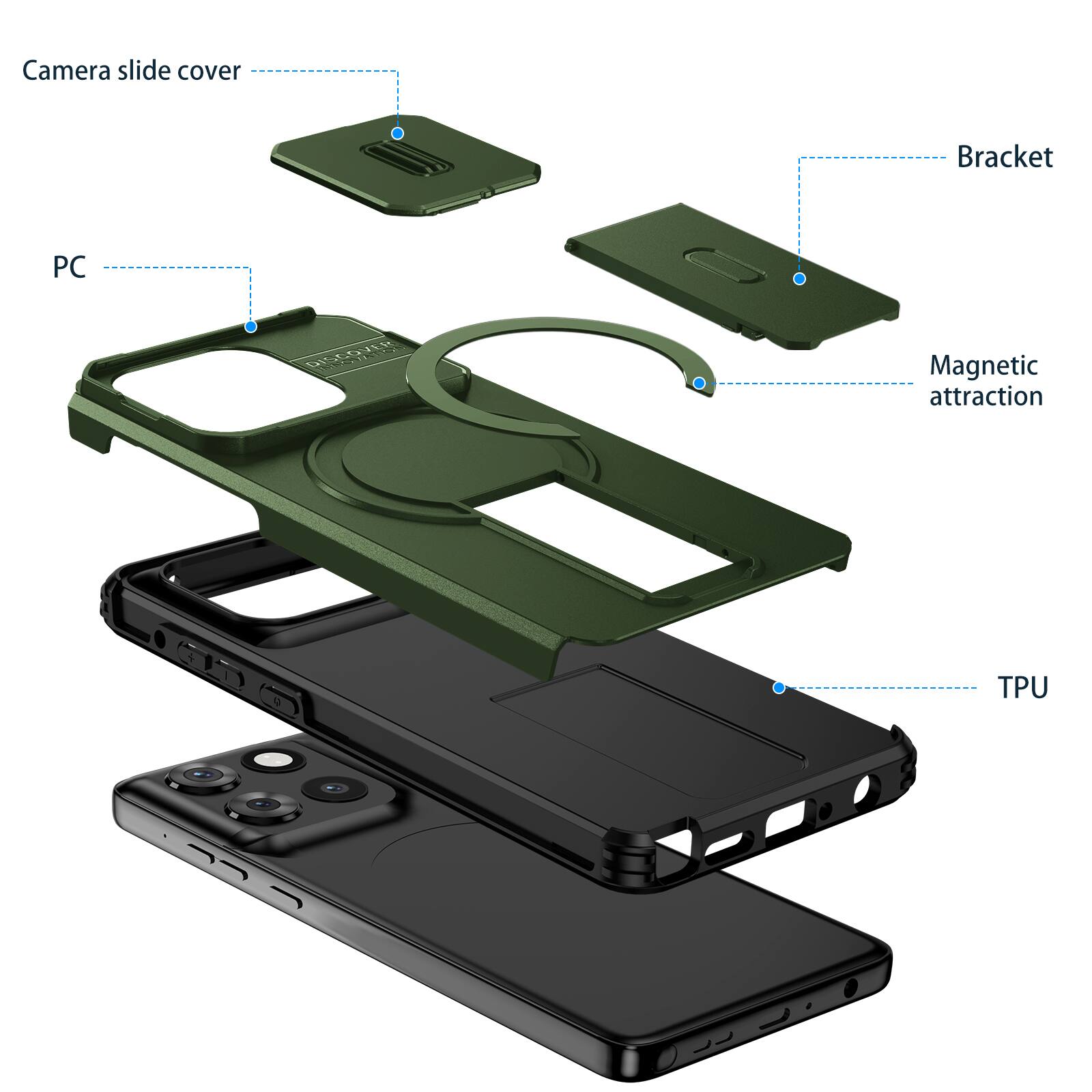 Camera slide cover  
Bracket  
PC  
Magnetic attraction  
TPU