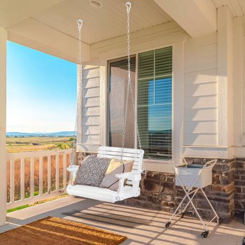 Alt View 7. Winado - 1-Person Patio Wooden Porch Swing Chair Bench Only with Hanging Chains, Cup Holders for In/Outdoor Courtyard Garden Yard - White.