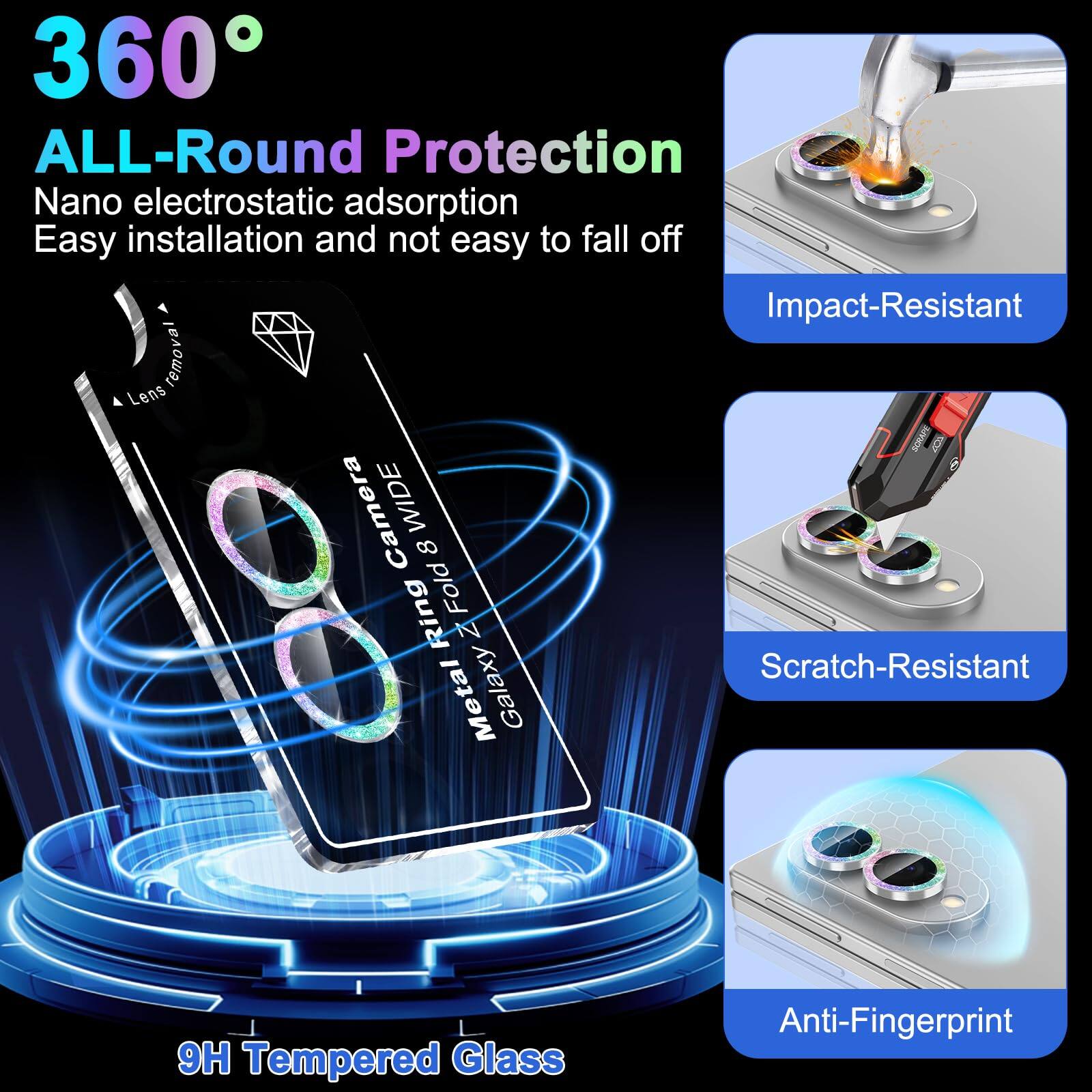 360° ALL-Round Protection  
Nano electrostatic adsorption  
Easy installation and not easy to fall off  
Impact-Resistant  
Scratch-Resistant  
9H Tempered Glass  
Anti-Fingerprint